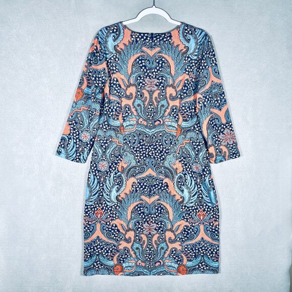 J Mclaughlin Dress Womens XL Blue Stretch Paisley Catalina Cloth Midi - Picture 7 of 14